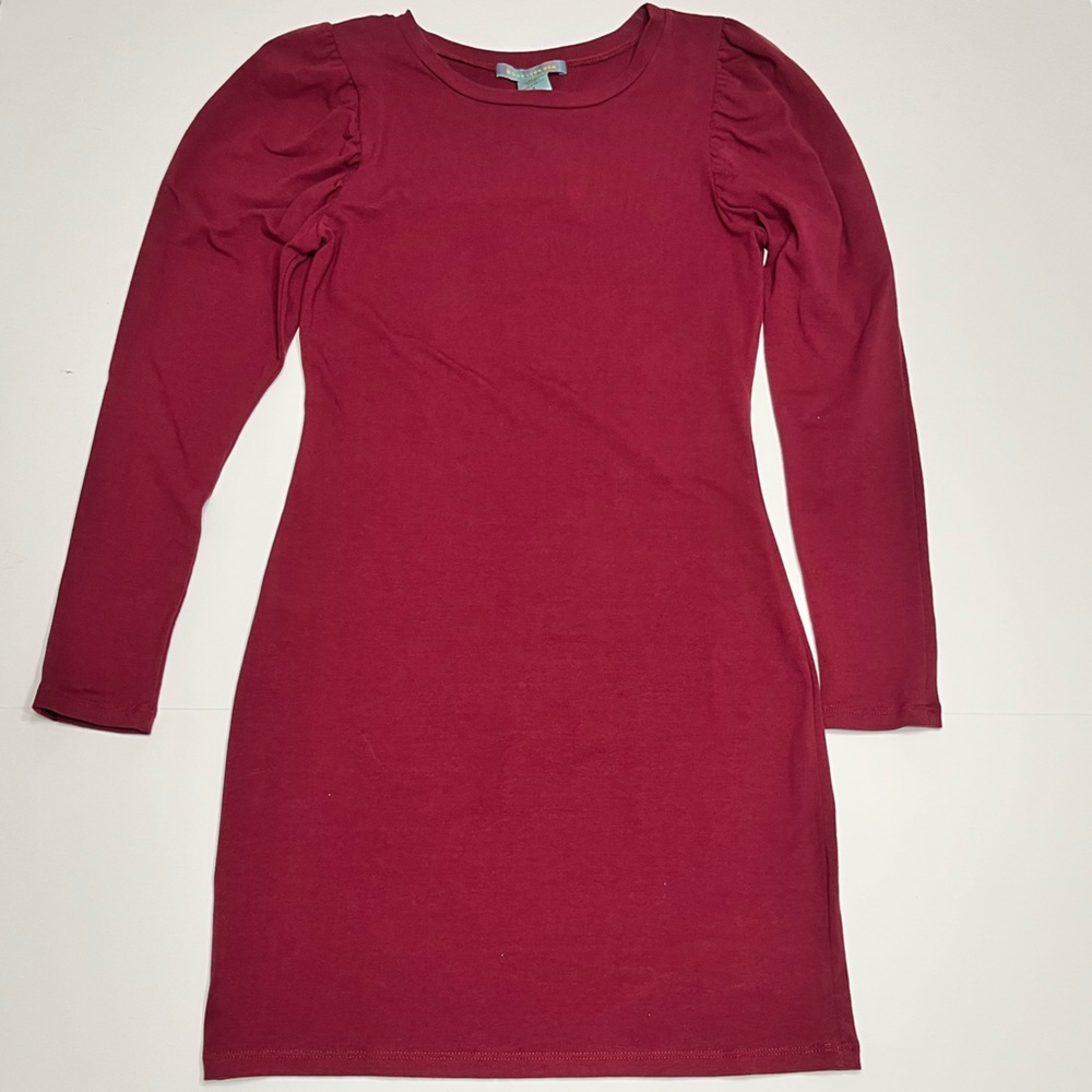 Good Luck Gem Maroon Burgundy Puff Long Sleeve Bodycon Mini Dress
